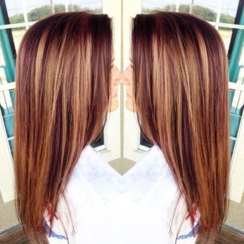 18 purple red hair with caramel highlights